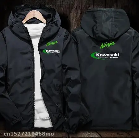 

2020 New Motocro racing team Jacket for kawasaki Ninja Windproof Jacket Mobike Riding Hooded zipper Windbreake Racing Suit