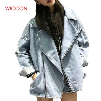 

2020 Women Basic Zipper Denim Jacket Oversized Women Biker Jacket Female Jean Coat Casual Vintage Outerwear BF Style