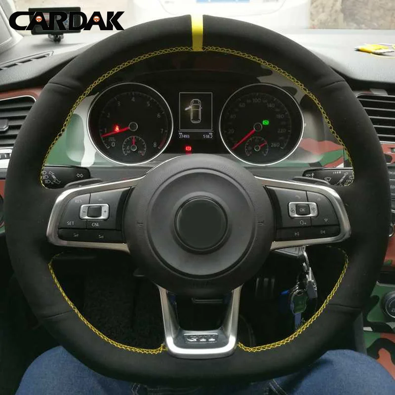 Cardak Indicatore Giallo Coprivolante In Pelle Scamosciata Nera Per Volkswagen Golf 7 Gti Golf R Mk7 Vw Polo Gti Scirocco 2015 2016