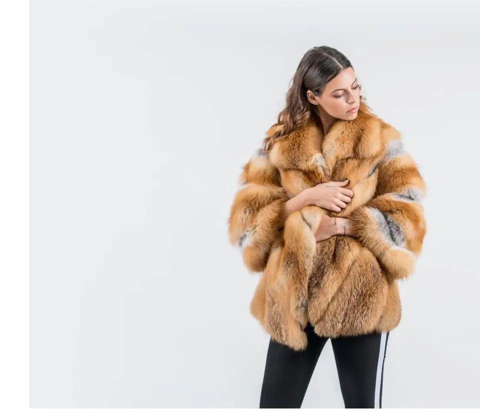 FURSARCAR шуба из натурального Лисьего меха с отворотом, диагональные полосы, теплое зимнее женское пальто для отдыха, хит продаж 2019, верхняя