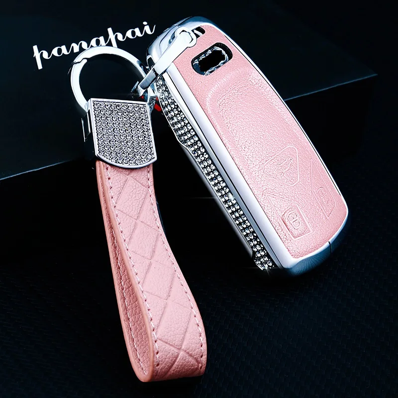 pink 01 Роскошный Алмазный автомобильный чехол для ключей, пульт дистанционного ключа, чехол для Audi AUDI A4 B9 Q5 Q7 TT TTS 8S, автомобильный умный пульт дистанционного управления - Название цвета: pink 01