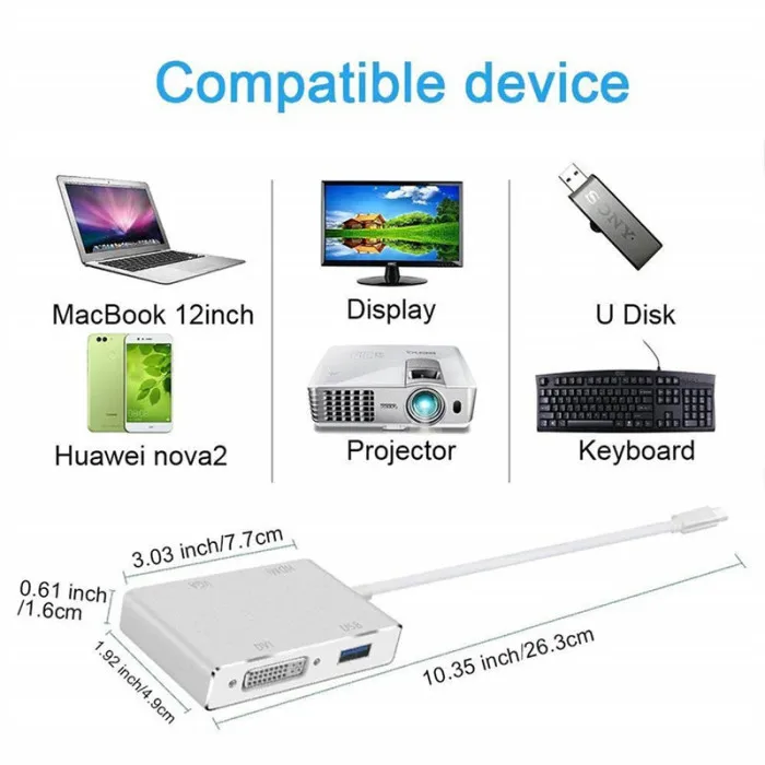 4 в 1 Тип C USB 3,1 к USB-C 4 к HDMI DVI VGA адаптер концентратор для MacBook ноутбука Hi 888