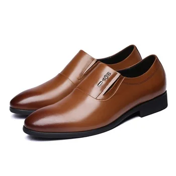 

GOXPACER New Arrival Shoes Men Business Leather Shoes Letter Elastic Band Formal Flat Heel Wedding Slip On Fashion Free Shipping