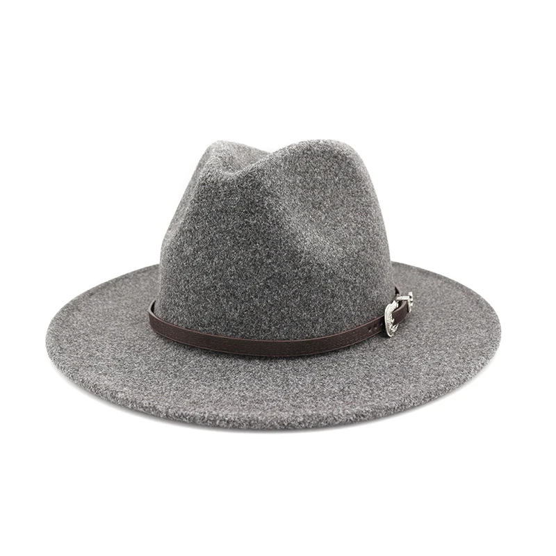 Dark Grey FS зима осень белая шерстяная фетровая шляпа для женщин мужчин джентльменов леди с широкими полями Джаз церковь Панама сомбреро Кепка с кожаной лентой - Цвет: Dark Grey