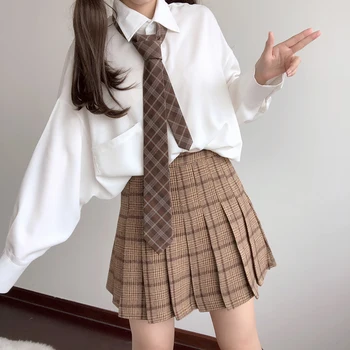 

Women JK Uniform Woolen Pleated Skirt Autumn Winter Young Girls Student wild Vintag Sweet High Waist Plaid Skirt College style