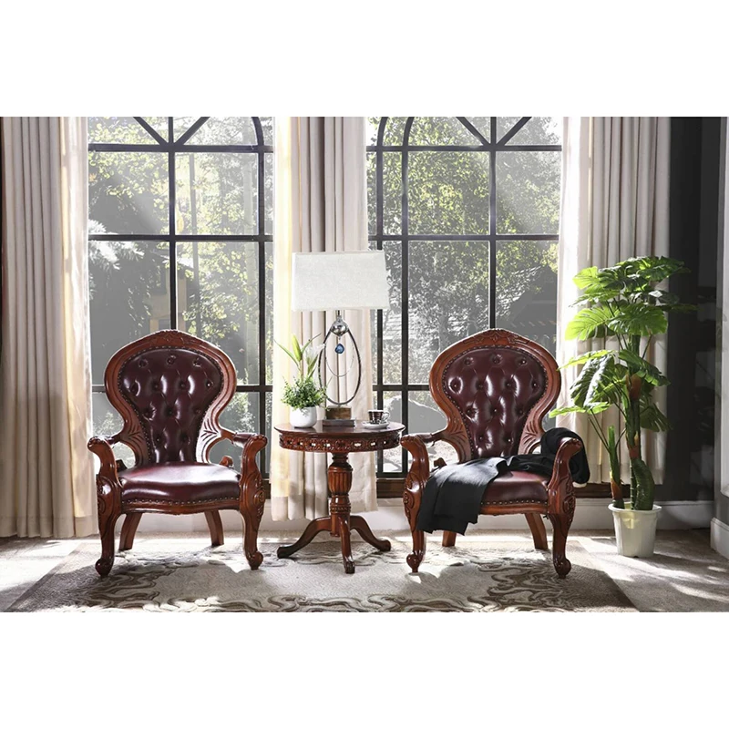 

Wood and leather lazy chair recliner chair leather and small table living room WA707