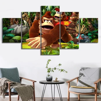 

Home Decor Canvas Prints Painting 5 Panel Anime Games Mario Bros Poster Wall Art For Bedside Background Modular Pictures Frame