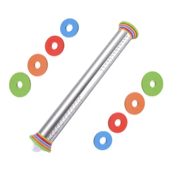 

Stainless Steel Rolling Pins with Adjustable Thickness Rings Kitchen Baking Tool Set Of 2 And Silicone Baking Pastry Mat 1