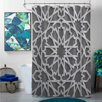

Shower Curtains Moroccan,Historical Moroccan Heraldic Empire Design Interlace Form with Mix of Star Flowers Print, Grey,W60 x