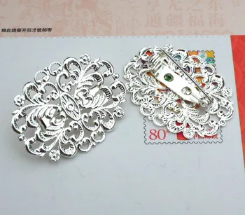 

31x24mm Silver Plated brass Filigree Bowknot Bezel Tray Pins Back Brooches Bases Settings Blank Bases Jewelry Making