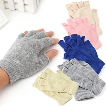 

1 Pair Knitted Stretch Half Finger Elastic Fingerless Gloves Winter Soft Warm