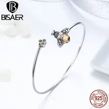 BISAER, настоящее 925 пробы, Серебряный Кристалл, пчела, соты, женские браслеты и браслеты для женщин, Pulseira, серебро 925, ювелирное изделие ECB104