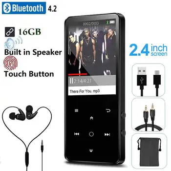 

MP4 Player Bluetooth 16GB Built-in Speaker Touch Button with 2.4Inch Large Screen Lossless Music Video Player with FM Radio