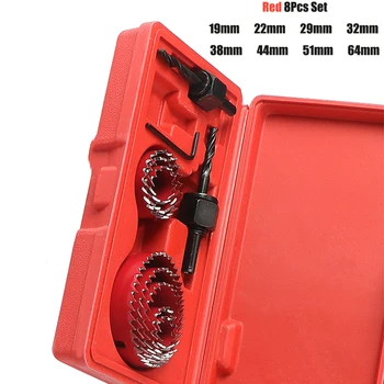 

8Pcs Carbon Steel Woodworking Hole Opener Board Reamer Set 19-64mm Red Door Cabinet Accessories Tool