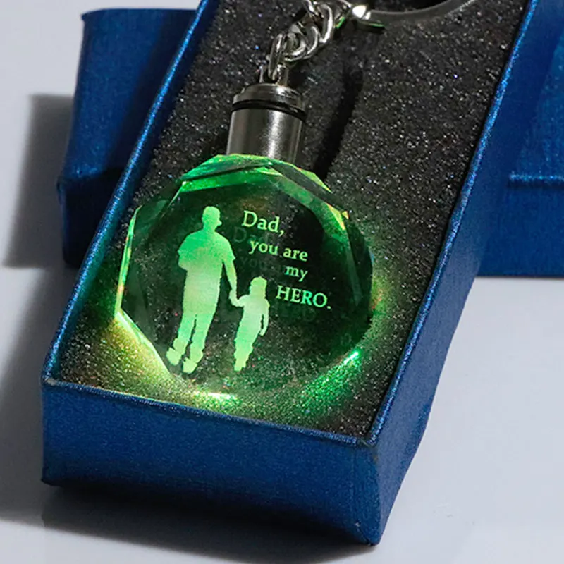 K9 кристалл брелок подарок на день отца миниатюрная лазерная гравировка кулон Красочный Светодиодный светильник брелок с кольцом для ключей Прохладный папа подарок - Цвет: With gift box
