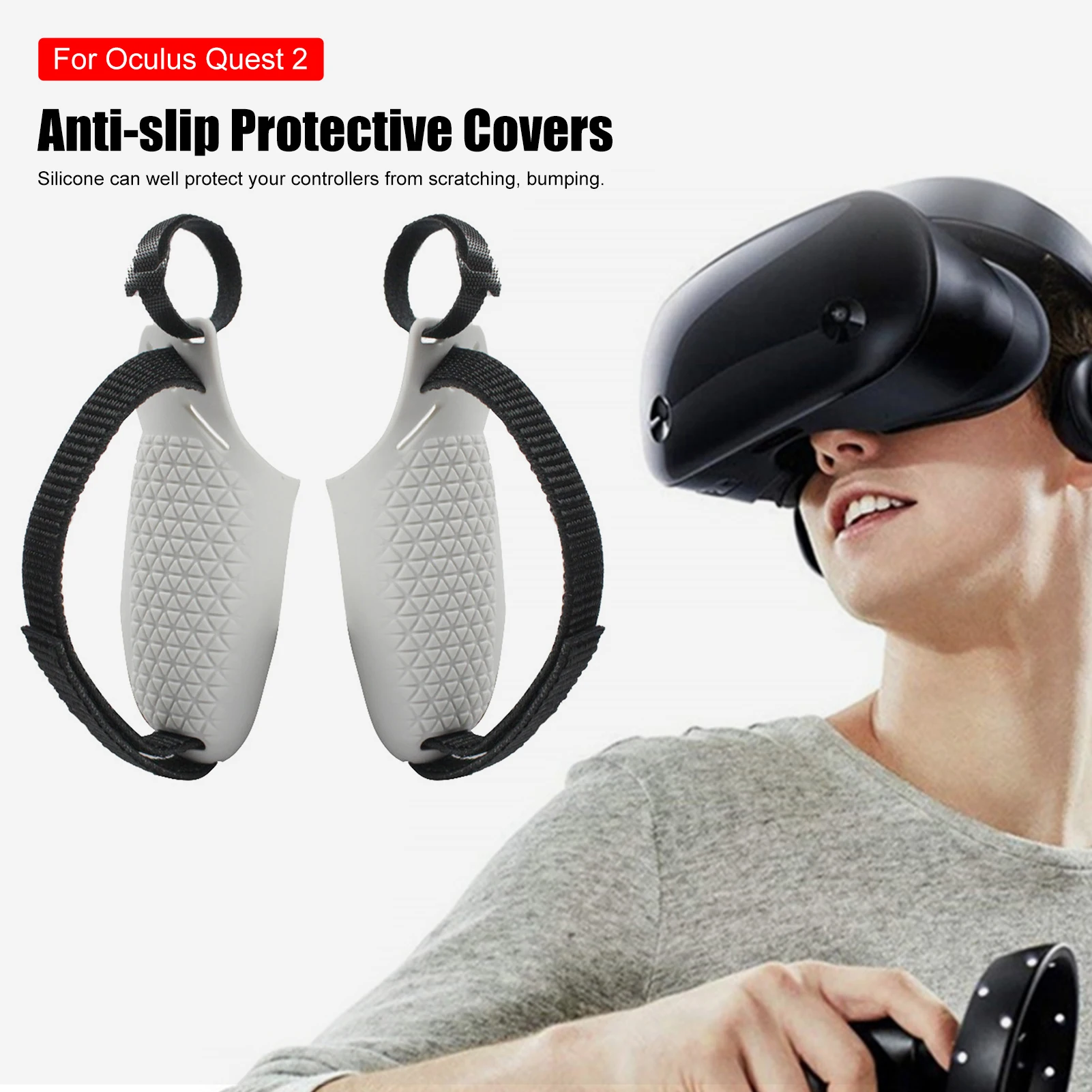 

For Oculus Quest 2 VR Touch Controller Grip Cover Anti-slip Knuckle Strap, Adjustable Handle Protective Case For Quest 2/Rift VR