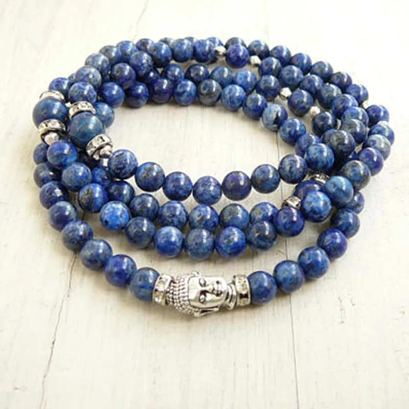 108 Angelite Mala Beads Throat Chakra Crystals Yoga Bracelet Chakra Crystals Yoga Necklace beaded bracelet,stone bead bracelet,natural stone bracelet,crystal bracelet,stone bead necklace,prayer beads