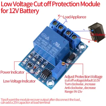 

DC 12V Battery Undervoltage Low Voltage Cut off Automatic Switch Recovery Protection Module Charging Controller Protection Board