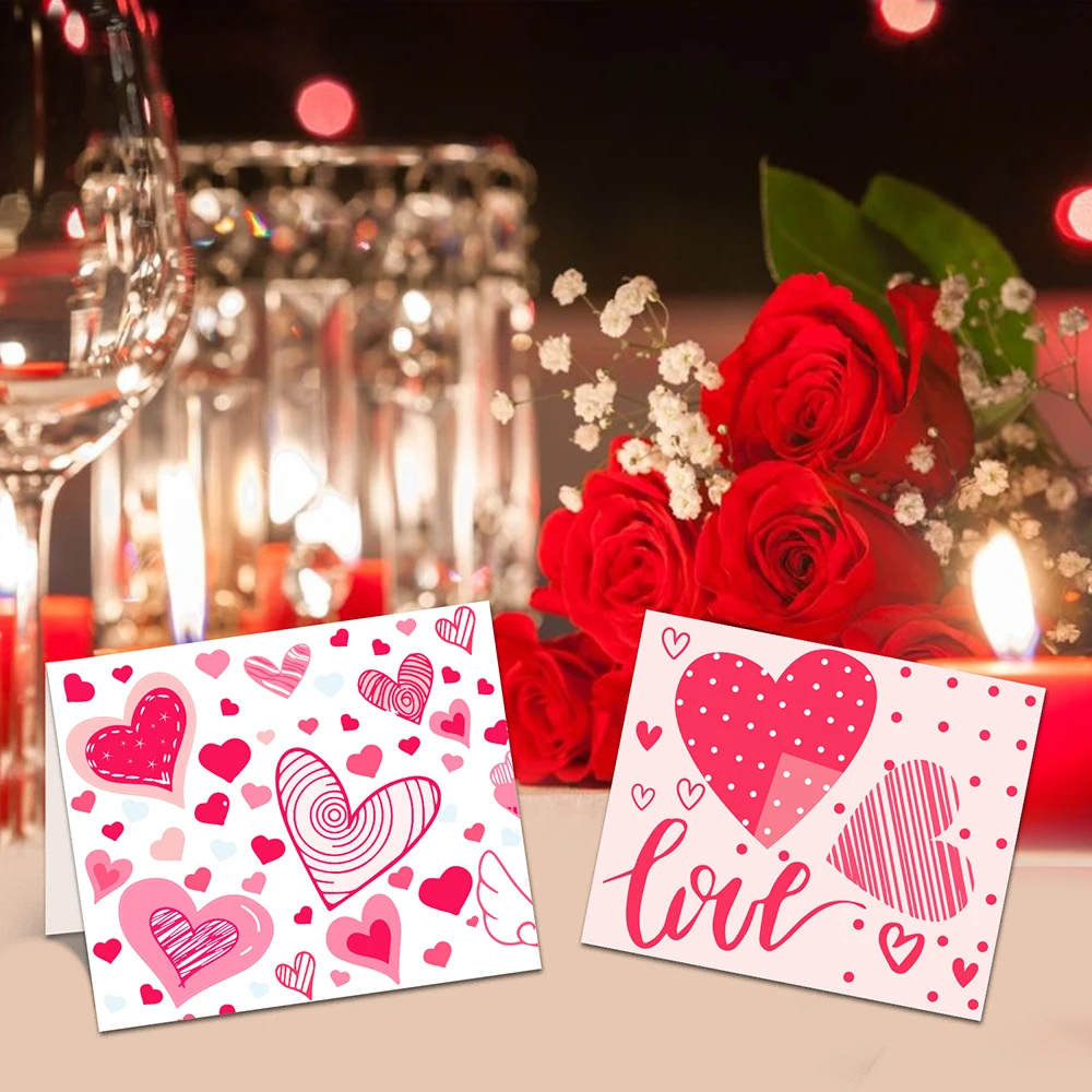 

52pcs Sweet Wedding Happy Valentine's Day Party Kraft Gift Cards Greeting Cards with Envelopes Red Heart Love Greeting Cards