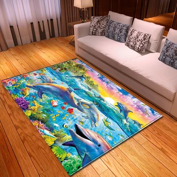 

Colorful Marine Life Carpet Bedroom Area Rug Flannel Kids Room Bedside Play Floor Mat Home Decor Large 3D Living Room Carpet