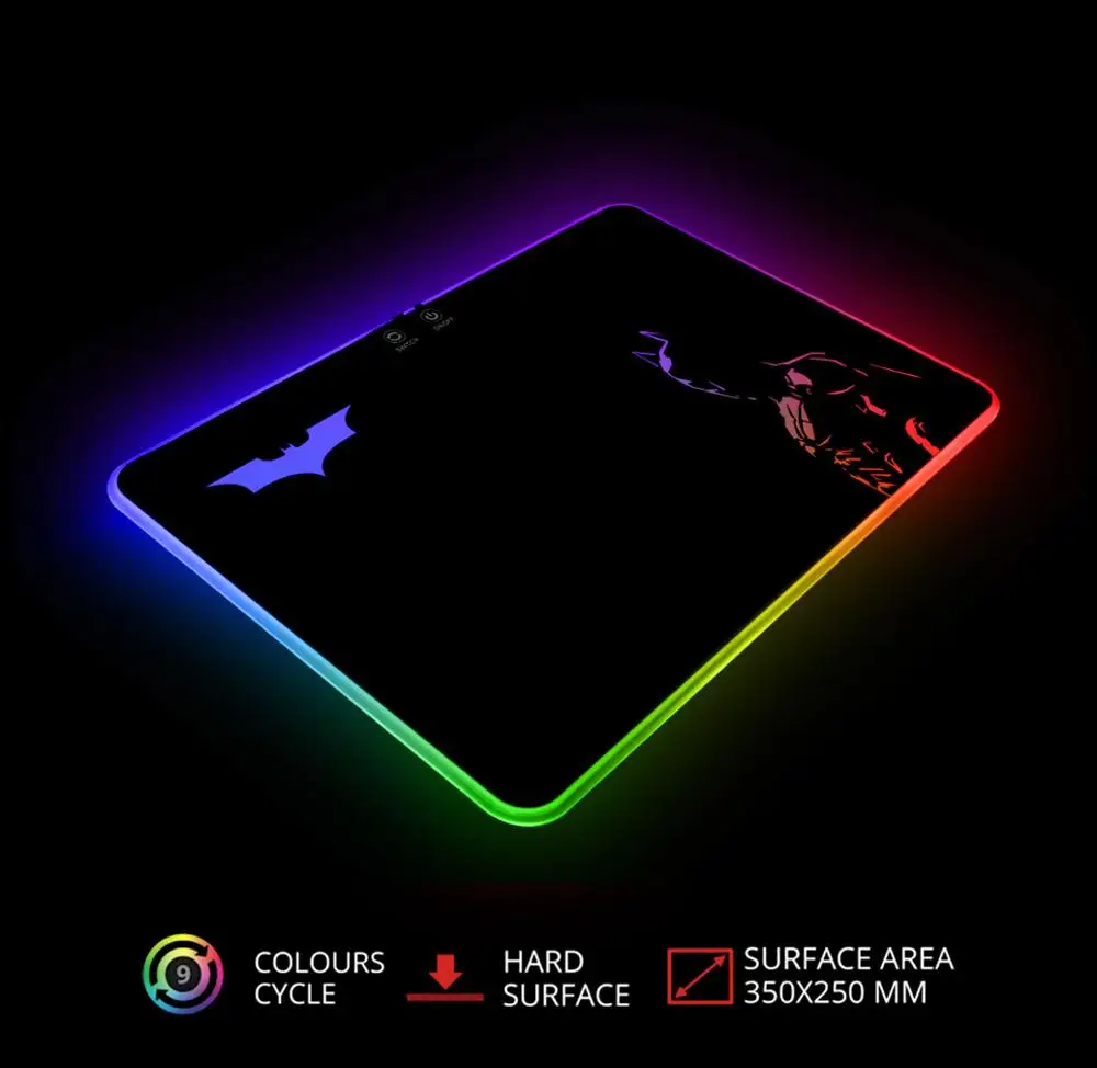 

Batman Gaming Mouse Pad With RGB LED Atmosphere Light Hard Surface / For Gamer Gifts Mousepad Mice Mat 7 Dazzle Colors