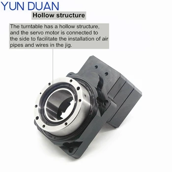 

360 degree hollow rotating platform replace DD motor Nema34 stepper motor 10:1 rotary reducer,15arcsec hollow electric turntable