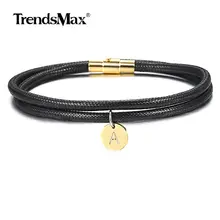 4 мм браслет стек кожаный браслет заполненный золотом A-Z с буквенным шармом на магнитной застежке для женщин девушек ювелирные изделия DLB182