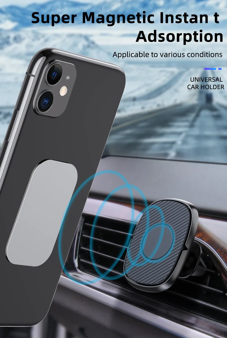 TKEY Magnetic Car phone Holder metal Air Vent Mount holder in Car mobile Phone Holder For redmi note 8 phone Stand Universal flexible phone holder