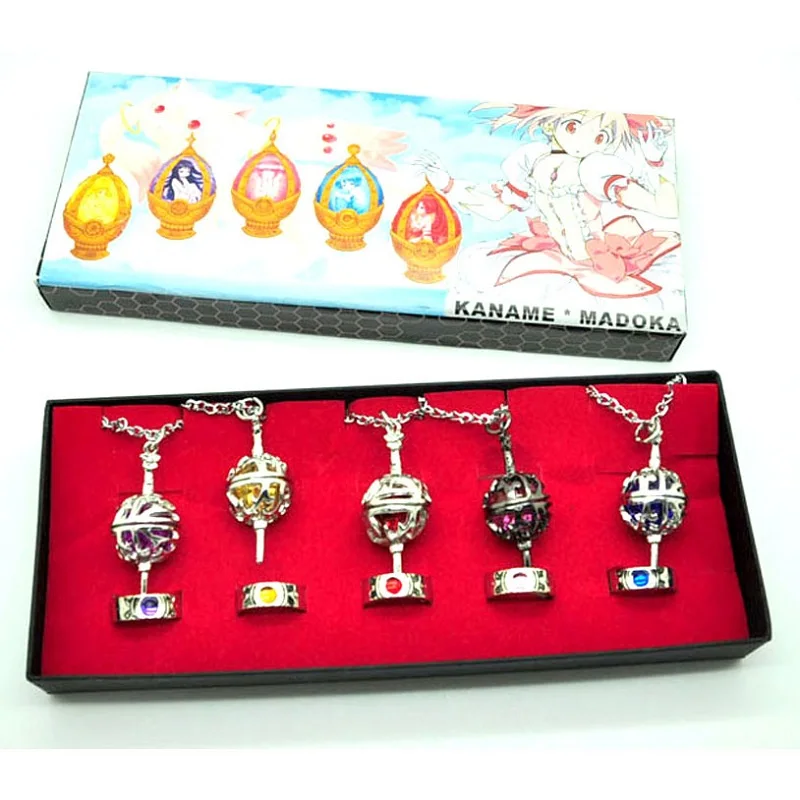 Ожерелье с 5 подвесками из аниме Cos Puella Magi Madoka Magica Soul колец коробкой детский