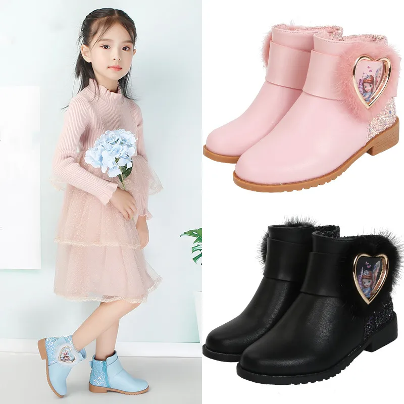 Disney/детские ботинки «Мартенс» для девочек, «Холодное сердце», «Принцесса елиза София», расшитые блестками; теплые хлопковые ботинки; хлопковая обувь