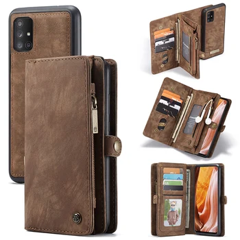 

Luxury Detachable Cow Leather Case For Samsung Galaxy A71 A70 A50 A30 A40 A20E Retro Flip Zipper Wallet Purse Phone Case Fundas