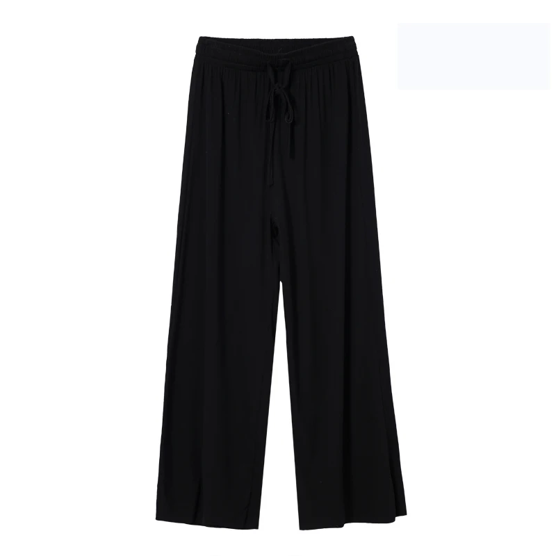 Удобные одноцветное, из модала длинные домашние штаны размера плюс Для женщин, для сна, нательное белье Ночная Одежда Домашняя Повседневное штаны для тренировок - Цвет: black