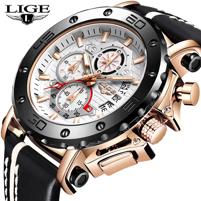 Quartz Watches medium New Top Brand LIGE Mens Watches Fashion Sport Leather Watch Man Luxury Date Waterproof Quartz Chronograph Relogio Masculino+Box best quartz watches for women