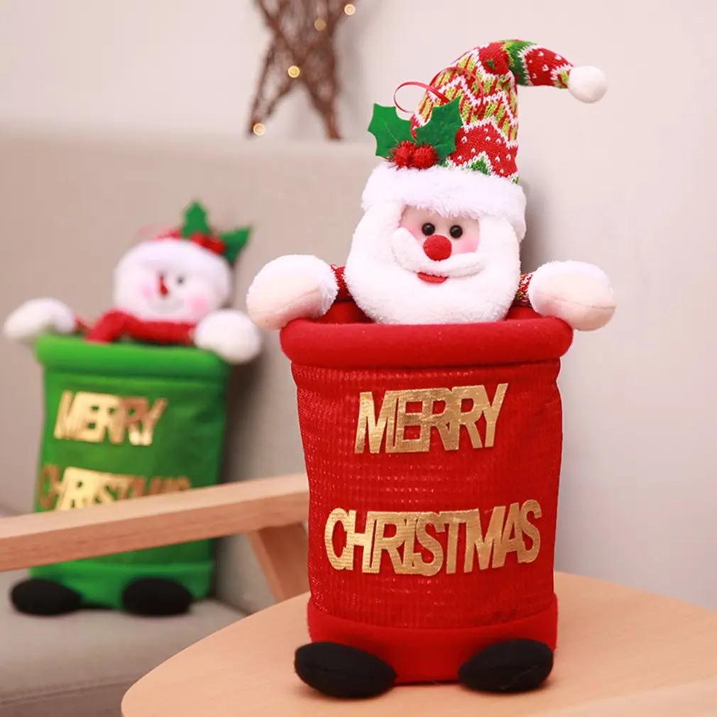 Christmas Creative Cartoon Snowman Santa Claus Doll Holding Trash Can Storage Bag Christmas Decorations Doll Household