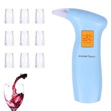 LAMJAD портативный алкотестер с 10 мундштуками, профессиональный Алкотестер с подсветкой ЖК-экрана, синий