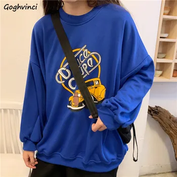 

Hoodies Women Printed Long Sleeve O-neck Harajuku Oversized Hoodie Womens Korean Style Clothing Pullovers All Match Fashion Soft