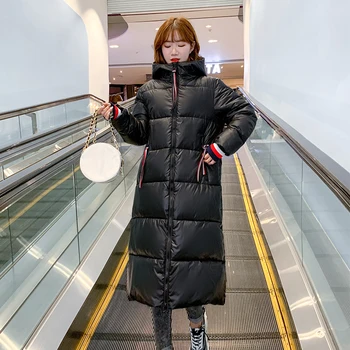 

2020 X-long Women's Winter Jackets Slim Cotton Padded Puffer Jacket Solid Black Hooded Stand Collar Thick Casual Overcoat Female