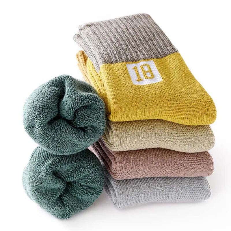 5Pairs/Pack Baby Kids Socks Autumn Winter Warm Thickening Terry Cotton Socks Fashion Pattern Socks for Children 1-12T