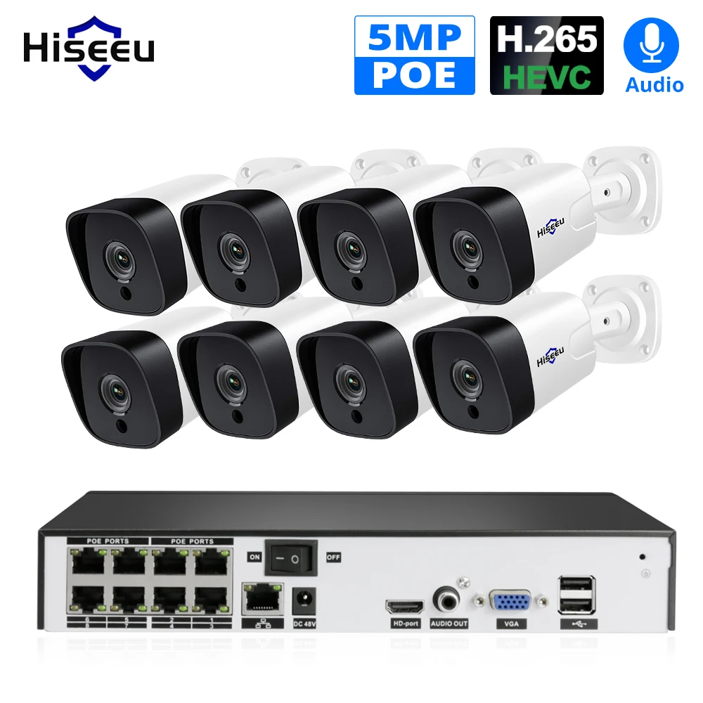 US $224.00 Hiseeu AI 8CH 5MP POE Security Camera System Set H265 Outdoor Waterproof Audio Recorde IP Camera 4MP 2MP Video Surveillance Kit