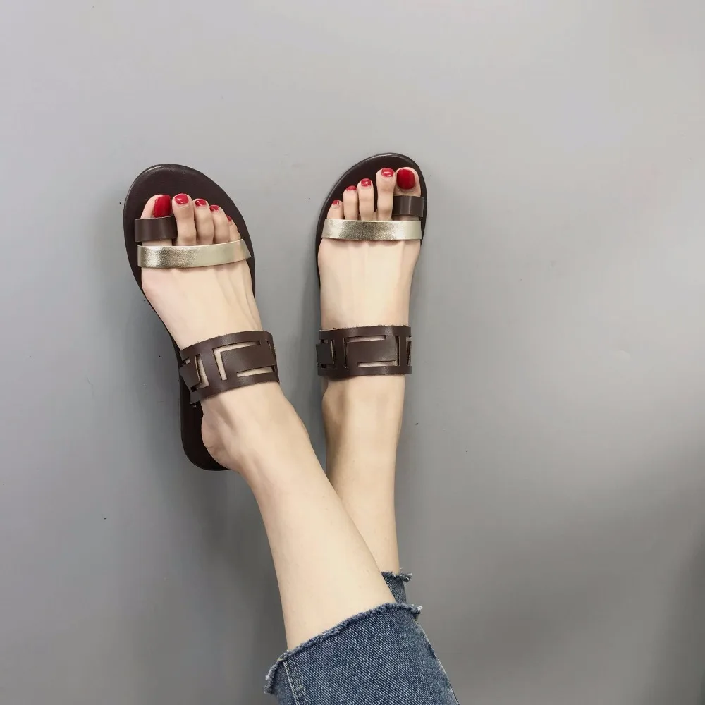 Slippers female summer shoe , 2021 new solid beach flats sandals ...