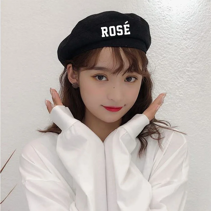 ROSE Новое поступление, черно-розовый берет, шапка Дженни джисоо Лиза, градиентные цвета, с принтом, высокое качество, берет, кепка для женщин и девушек, восьмиугольная кепка - Цвет: ROSE