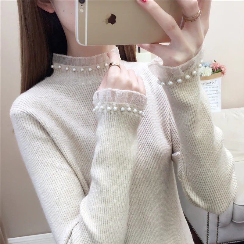 

Room 154613 side row No.8 down] real photo of new net yarn splicing nail bead solid color Pullover bottoming shirt 43