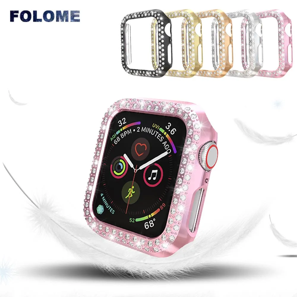 Часы с бриллиантами чехол бампер Защитная рамка для Apple Watch корпус 44/40/42/38 мм пленка, поликарбонат чехол аксессуар для наручных часов iWatch серии 5 4 3