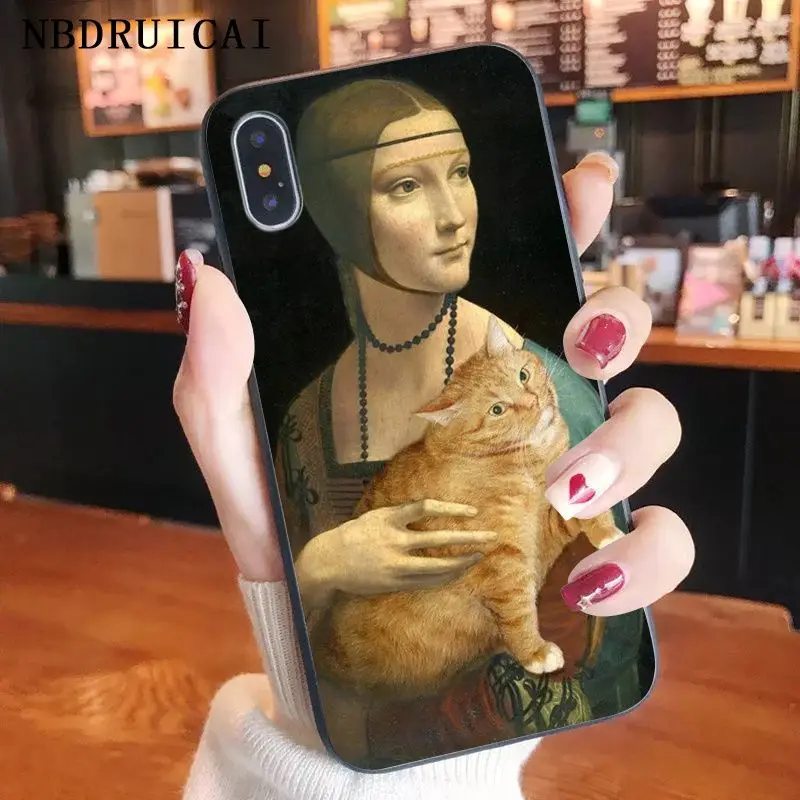 Fun5S Funny Cartoon Phone Case Leonardo da Vinci Mona Lisa Pat Cat