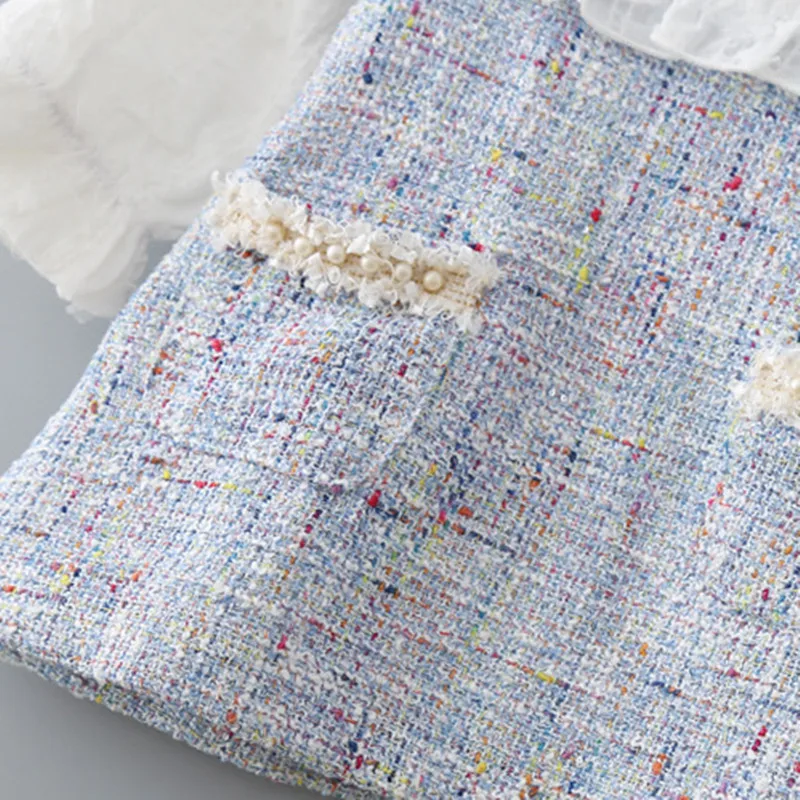 DFXD Spring Girl Dress Long Sleeve Lace Patchwork Pearl Pockets Kids Dresses Lovely Girls Party Dress Children Clothes Vestidos