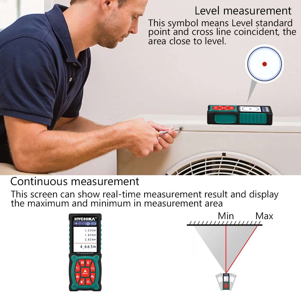HYCHIKA Laser Distance Meter 60m Rangefinder Trena Laser Tape Range Finder Build Measure Device Ruler Test Tool HYCHIKA Laser Distance Meter 60m Rangefinder Trena Laser Tape Range Finder Build Measure Device Ruler Test Tool