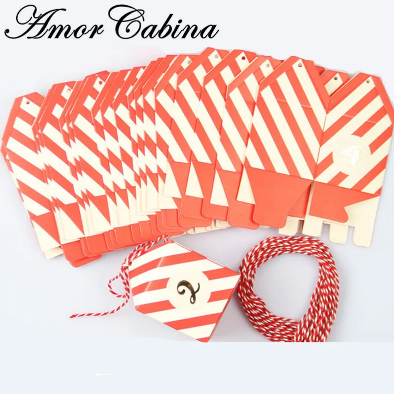 

48pcs Creative Red and White Striped Wedding Gift Box Like Candy Box Bomboniera with Rope Baby Shower Birthday Party Event Gift