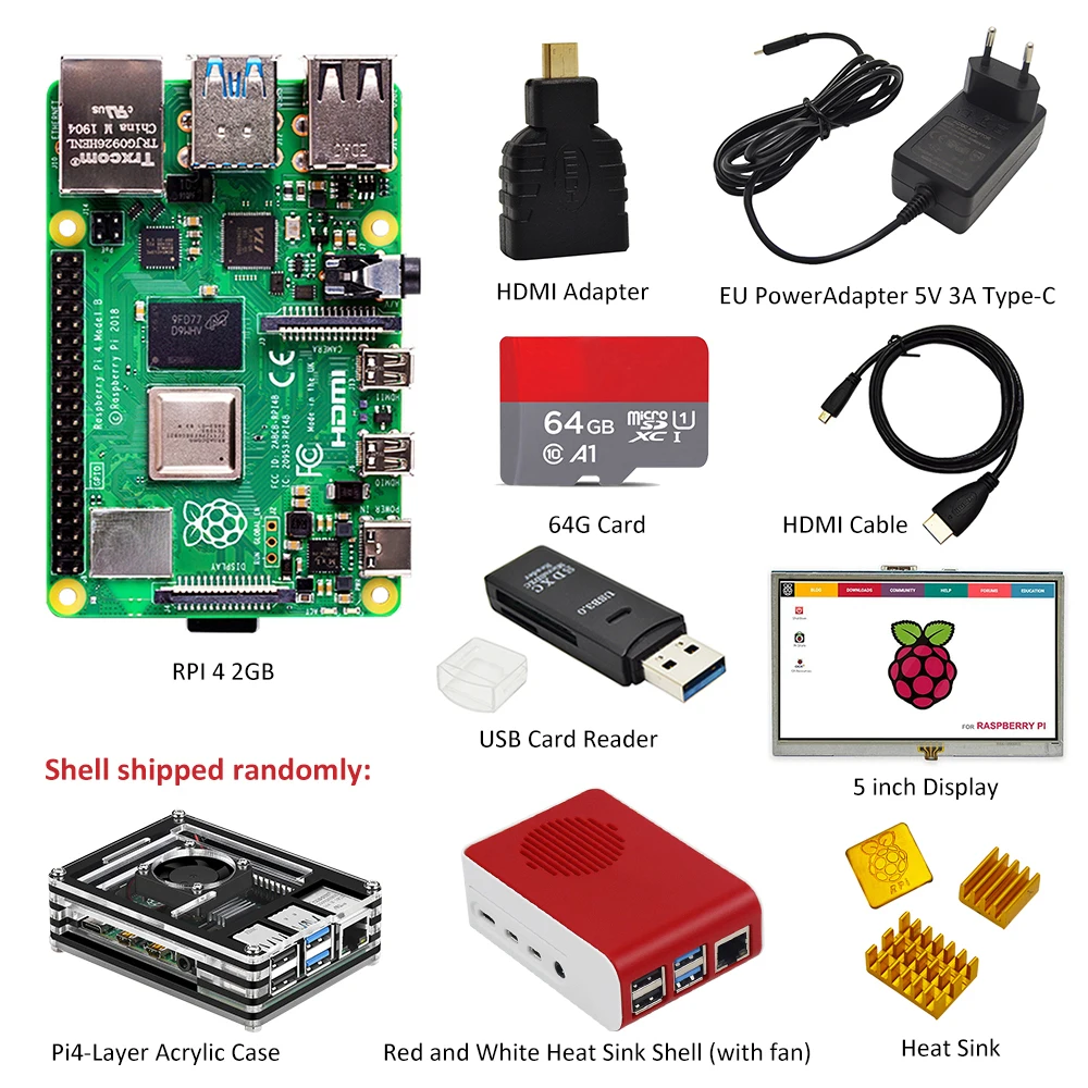 Raspberry Pi 4 модель B комплект с 5 дюймовым дисплеем PI 4B 2 гб/4 гб: плата + теплоотвод