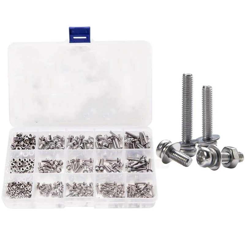 

Fashion780Pcs M2 M3 M4 M5 Screws Pan Head Screws Set with Bolt Nut Lock Flat Washers Machine Screws Assortment Kit