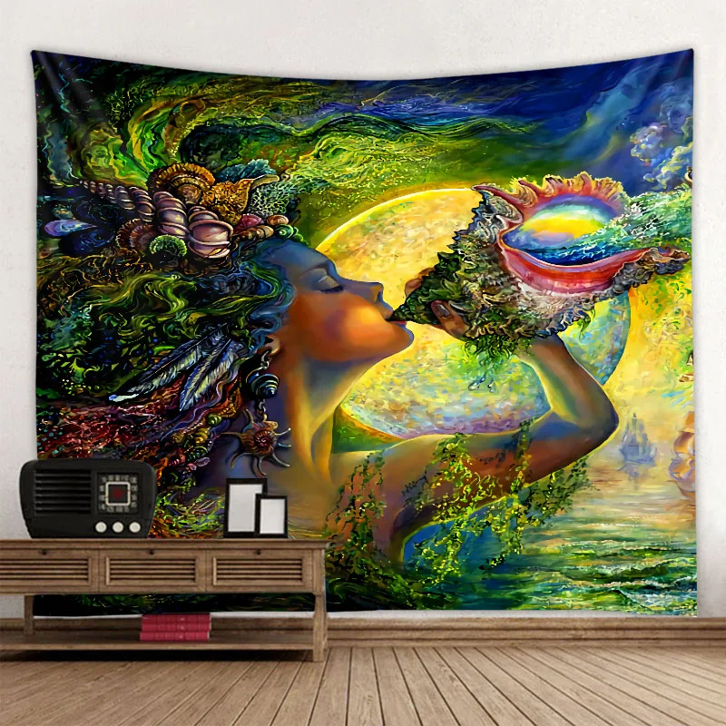 Tapestry Decor Psychedelic Mushroom 3D Printing Tapestry Hippie Fantasy Colorful Art Mandala Bohemian Family Dormitory Wall Decoration
